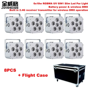 

Free Shipping 8pcs/Lot With Flightcse 6x18w RGBWA UV 6IN1 Battery Powered Wireless Flat Par Can LED Par Light
