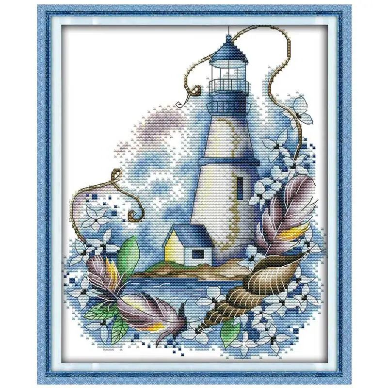

Blue lighthouse scenery counted printed on the canvas DMC 11CT 14CT DIY kits Cross Stitch embroidery needlework Sets handmad