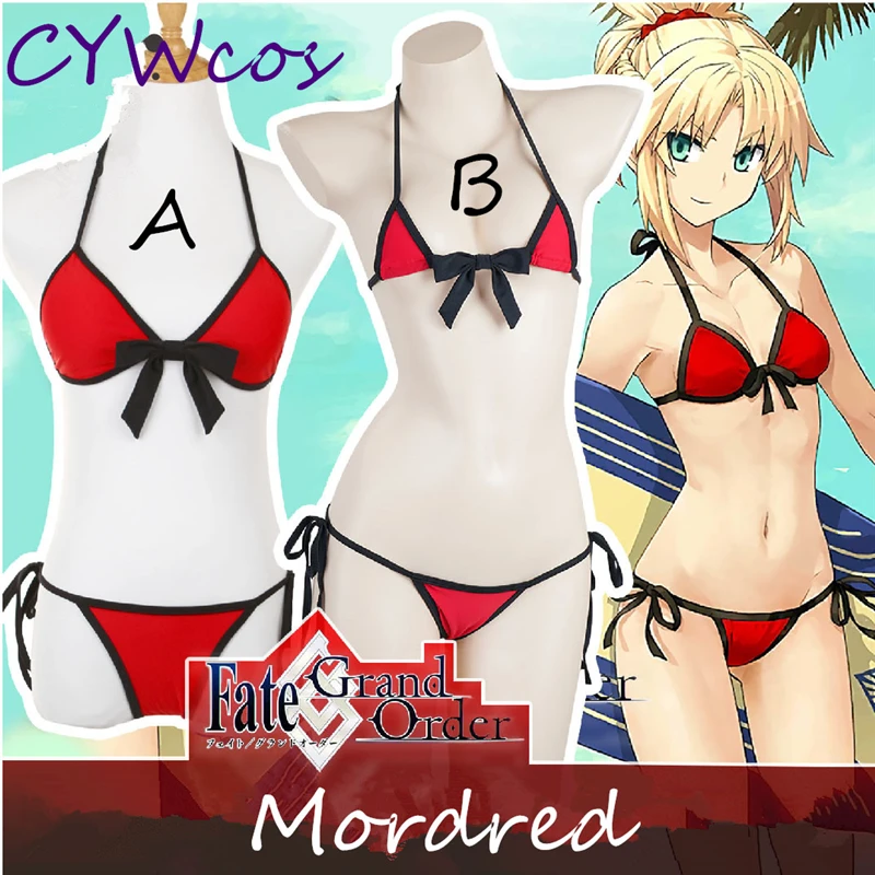 

Fate/Apocrypha FGO Cosplay Mordred Red Saber Cosplay Costume Swimsuits Bikini Mordred Swimwear Summer Swimming Uniforms