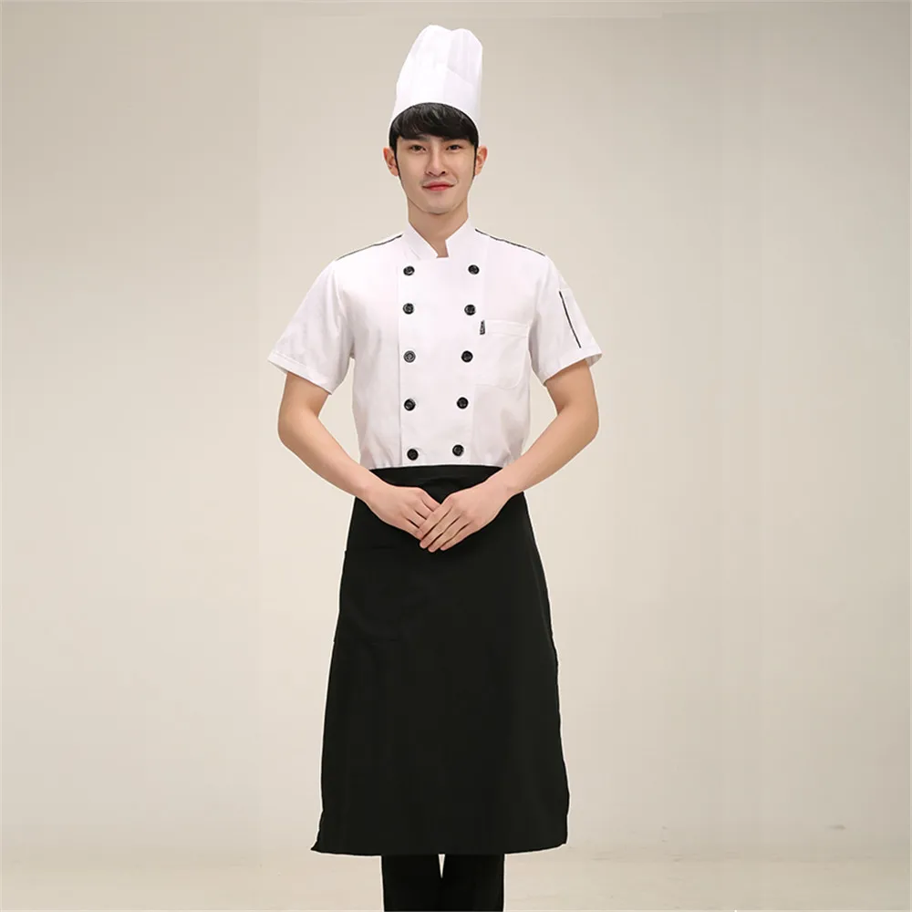 Для мужчин Пособия по кулинарии Рабочая Еда Услуги Кухня одежда для шеф-поваров короткий рукав куртка Повседневное дышащая белая футболка