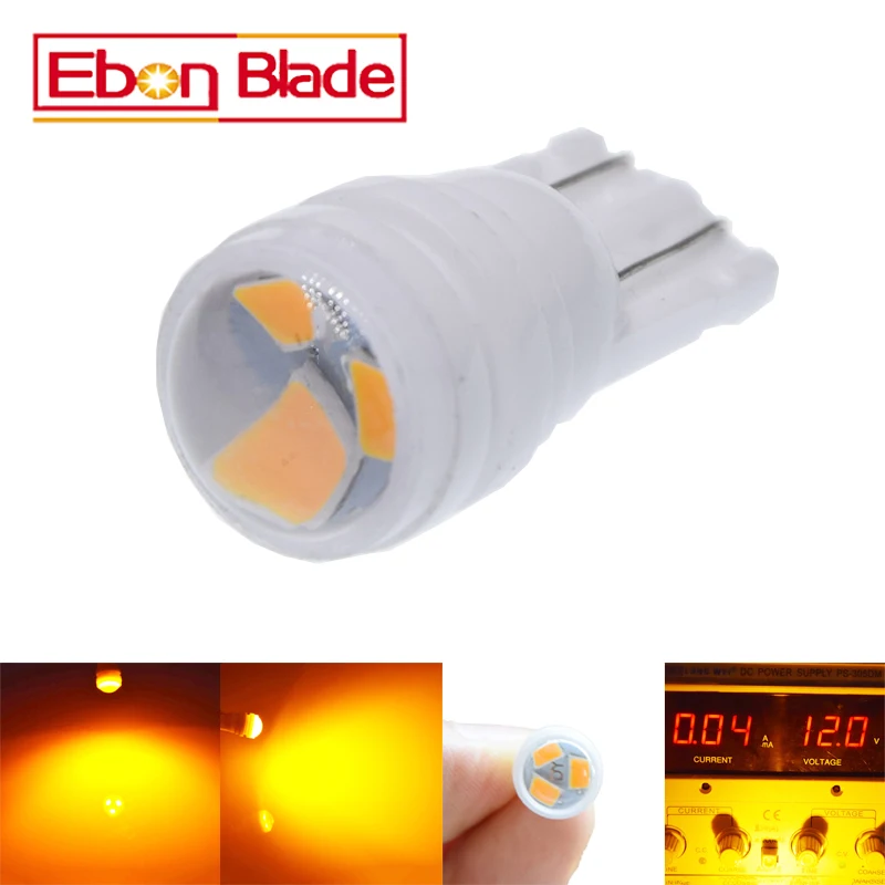 

2/5 Pcs T10 W5W Led Bulbs 2835 3-Smd Auto Ceramic Car LED Dome Map Trunk License Plate Light Lamp Bulb Amber Orange Lighting