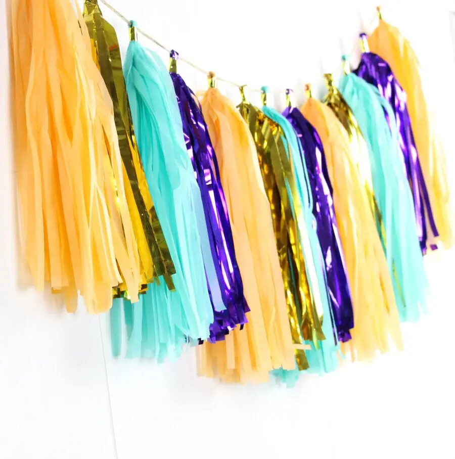 16pcs Mint Gold Purple Balloon Tassel Tail DIY Kit Shower Birthday