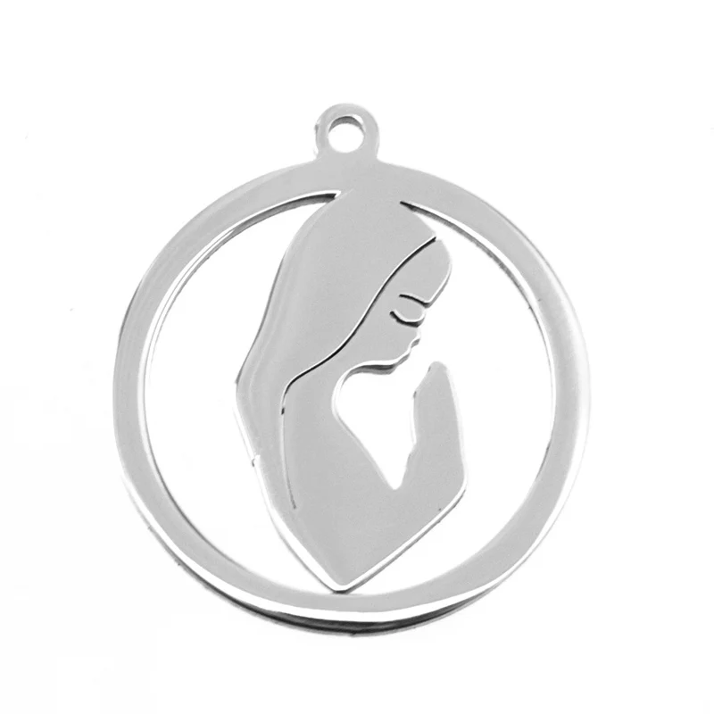 

Blessed Virgin Mary Charm Round Pendant DIY Jewelry Making Stainless Steel Necklace Mirror Polish Wholesale 50pcs