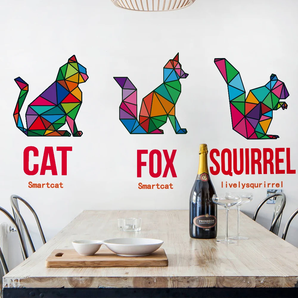 Animals cat fox squirrel geometry wall sticker for...