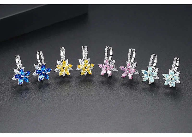 Qevila Hot Fashion Cute Romantic Lovely Stone Flower Earrings Convenient Simple Stud Earrings Copper Cubic Zirconia For Women    (3)