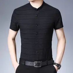 2019 новая рубашка мужская обтягивающий с короткими рукавами мужские рубашки сплошной цвет ультра-тонкая дышащая рубашка с короткими