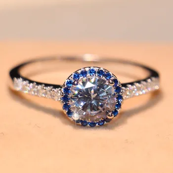 

2018 New Arrival Brand Cute Luxury Jewelry Real 100% 925 Sterling Silver White&Blue 5A Cubic Zirconia Women Wedding Band Ring