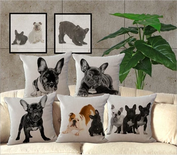 

Free Shipping French dog Linen Cotton Cushion Home Decor Pillow Decorative Throw Pillows sofa cushions