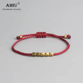 AMIU Handmade Tibetan Copper Bead Lucky Rope Bracelet & Bangles For Women Men Wax Thread Bracelets