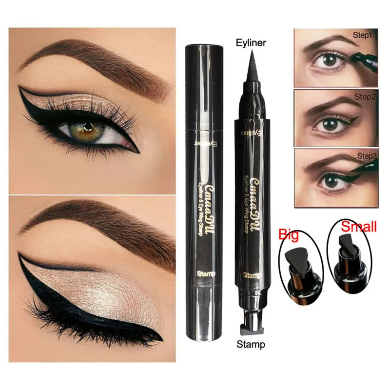 

New Beauty Double Ended Eyeliner Pencil Waterproof Makeup Wing Shape Black Eye Liner Stamp Cosmetic 998
