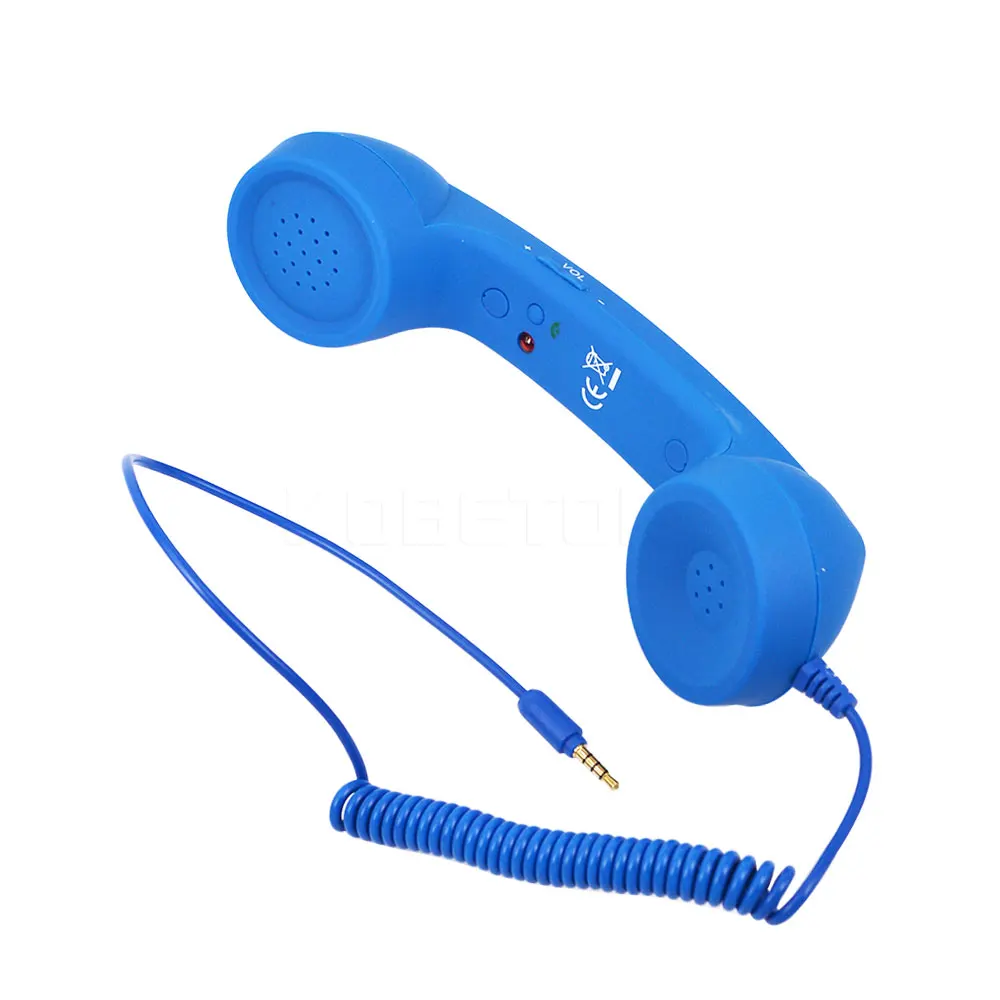 Kebidu 10 шт. новейший Fasional Mic Ретро телефон поп сотовый телефон микрофон телефона громкость дистанционное управление 3,5 мм кабель для Iphone - Цвет: blue
