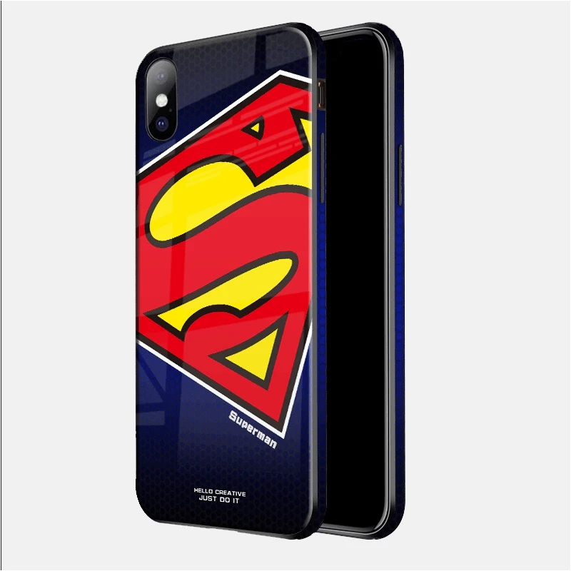 Роскошный чехол из закаленного стекла для телефона Marvel Мстители для iPhone 8 7 6 6s Plus 11 Pro XS MAX XR 10 8Plus чехол с человеком-пауком, Бэтменом, ядом - Цвет: SUPERMAN2