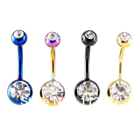 

Body Jewelry Double Gem Titanium Anodized Belly Ring 14 Gauge 1.6*10*5/8mm Mixed Colors