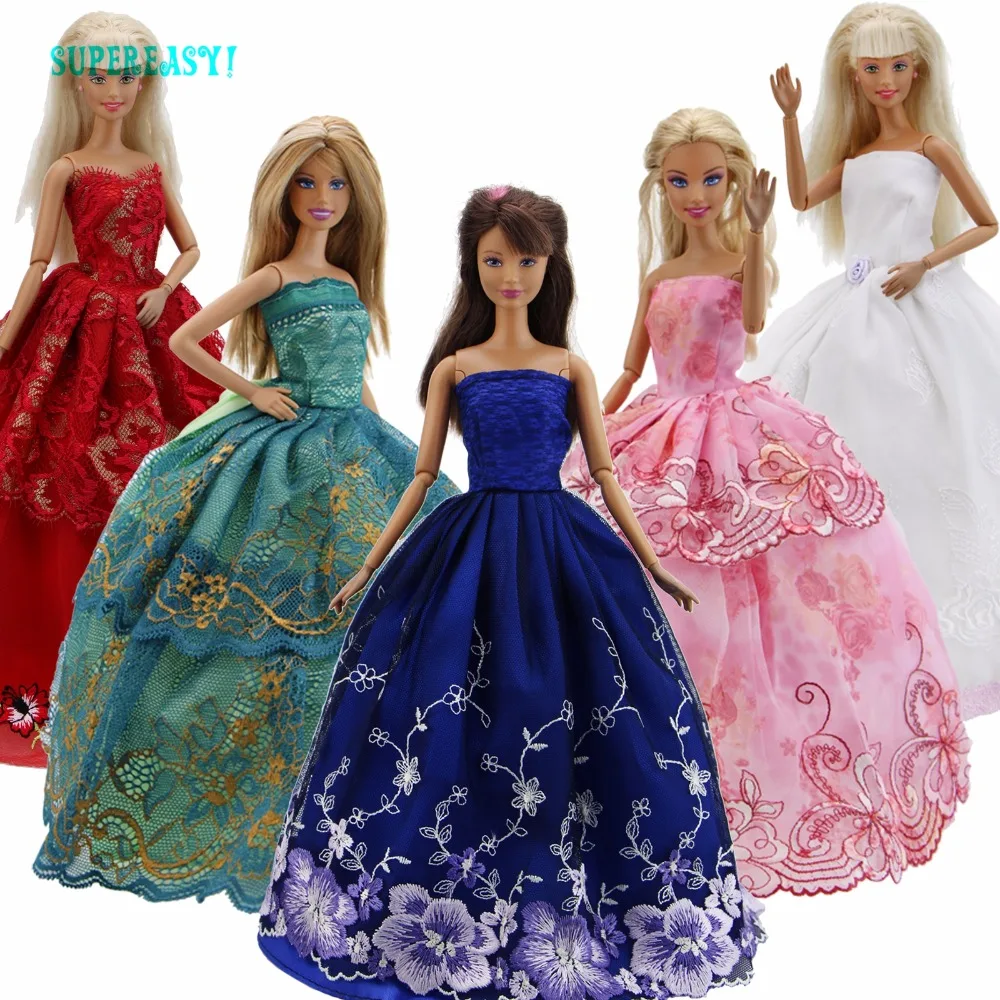 5 Pcs Handmade Fashion Wedding Party Gown Dresses /& Clothes For Barbie Doll Gift