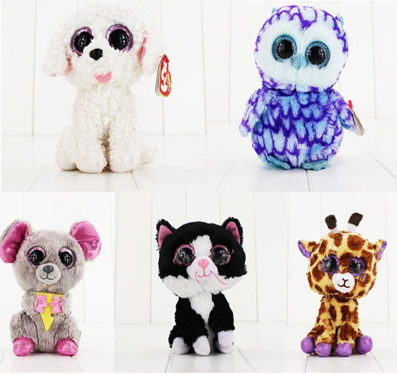 5styles 15cm Ty Beanie Boos Plush Toys Beanie Babies Big Eyes Purple Penguin Gray Koala White