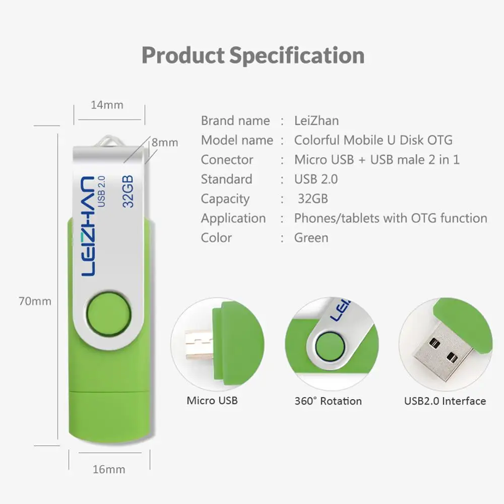 Leizhan OTG USB флэш накопитель android микронакопитель 128 Гб 64 ГБ 32 16 8 4 карта памяти флеш