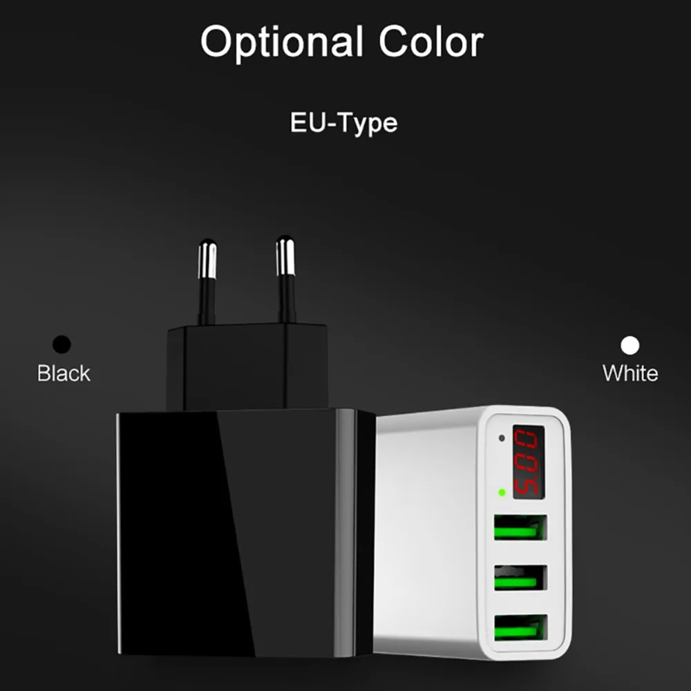 SOONHUA, портативный, 3 USB порта, универсальное настенное зарядное устройство, адаптер со светодиодный дисплеем, ЕС/США, штепсельная вилка, умная, быстрая зарядка для iPhone, Xiaomi