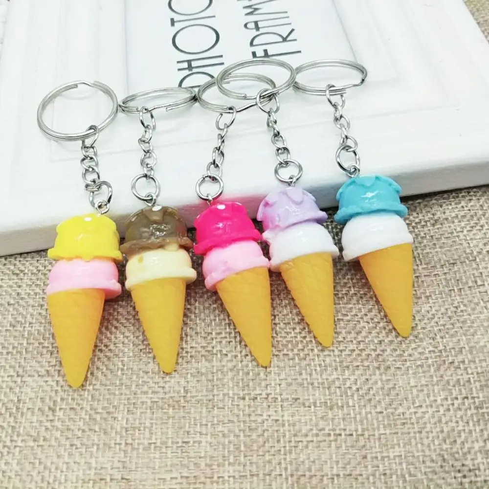 

Simulation Food Resin Accessories Ice cream keyring cone stick ice key clasp Creative pendant gift wholesale mix colors 20pcs