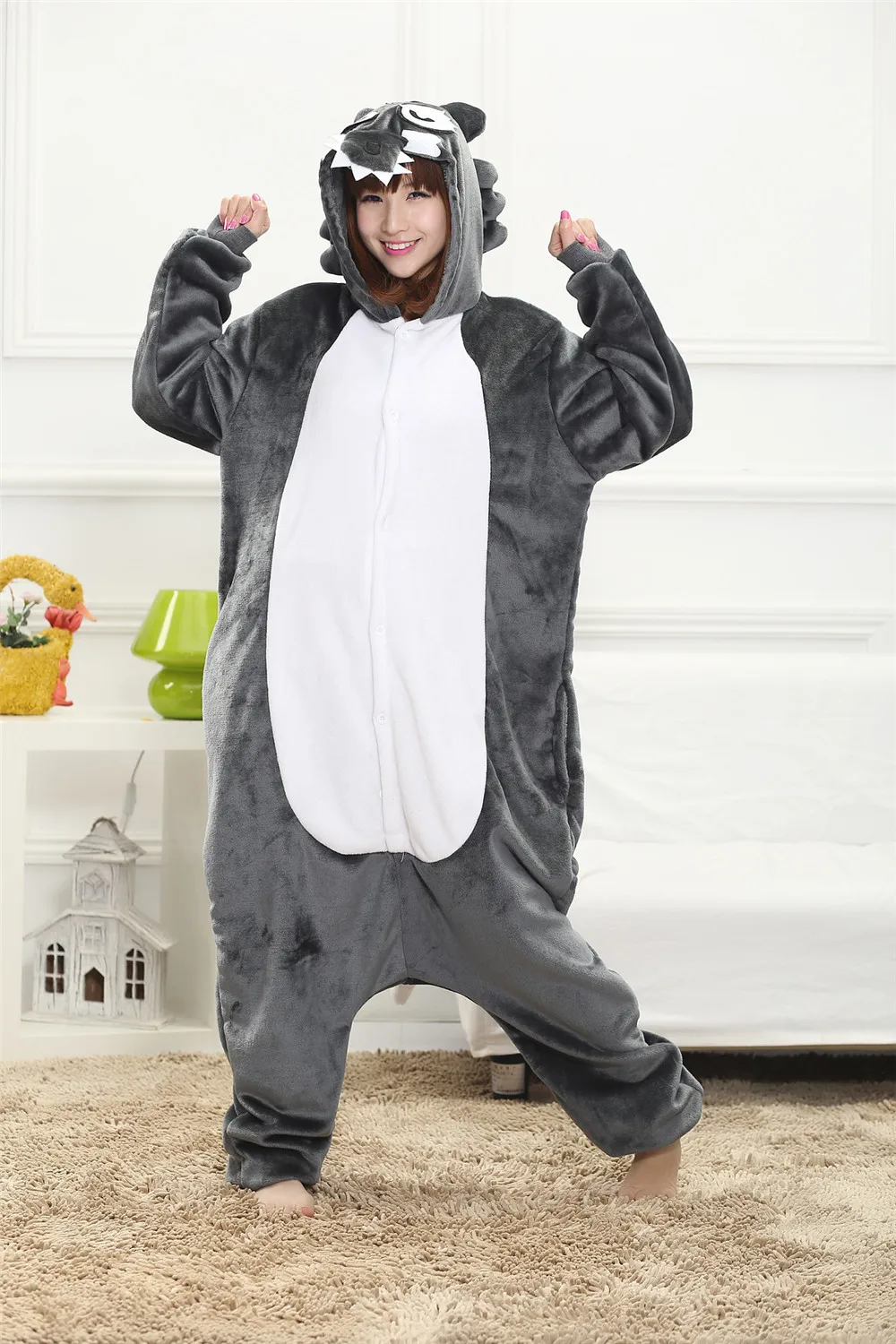 Для взрослых и детей, Kawaii timber Wolf, комбинезон, унисекс, костюм животного для косплея, мягкая теплая одежда для сна, на Хэллоуин, Большой плохой волк, вечерние пижамы