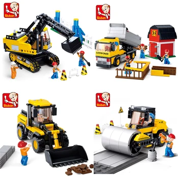 

SLUBAN City Engineering Construction Car Forklift excavator Building Blocks Set Bricks Model Kids 3D Educational Toy Compatible