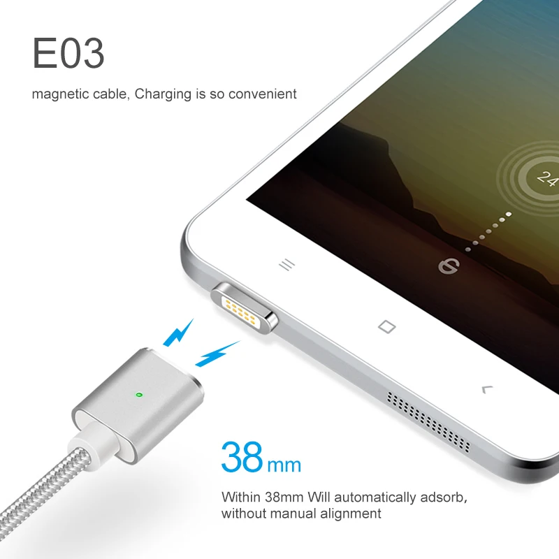 Elough E03 cargador magnético Cable USB a Micro USB para el Xiaomi Huawei Android Teléfono Móvil de carga rápida imán de datos Microusb Cable de alambre