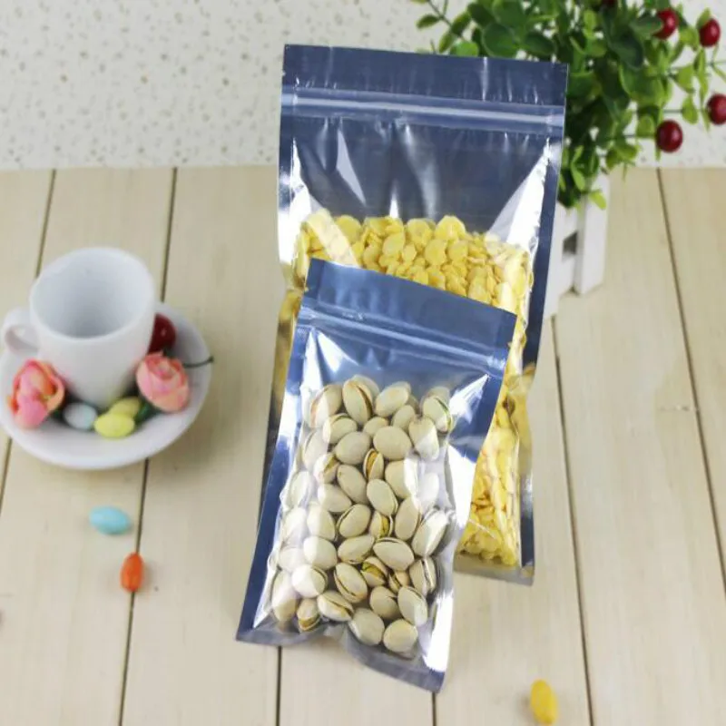 100pcs/lot Aliminium Foil Packing Bag Ziplock Reclosable With Window Clear Bags Snacks Storage Package 19041501