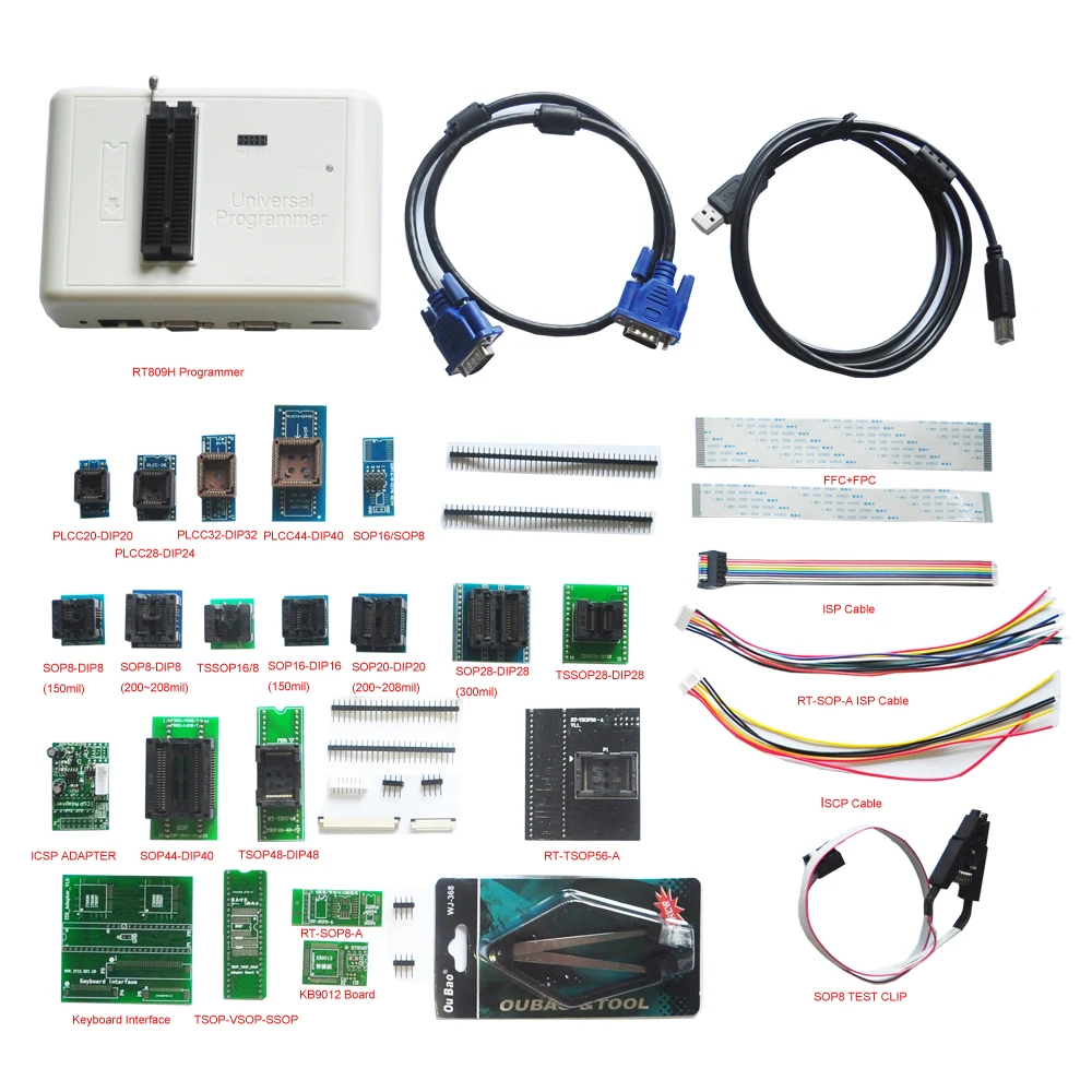 RT809H универсальный программатор EMMC Программирование Nand Flash+ 24 адаптера с кабелями EMMC-Nand