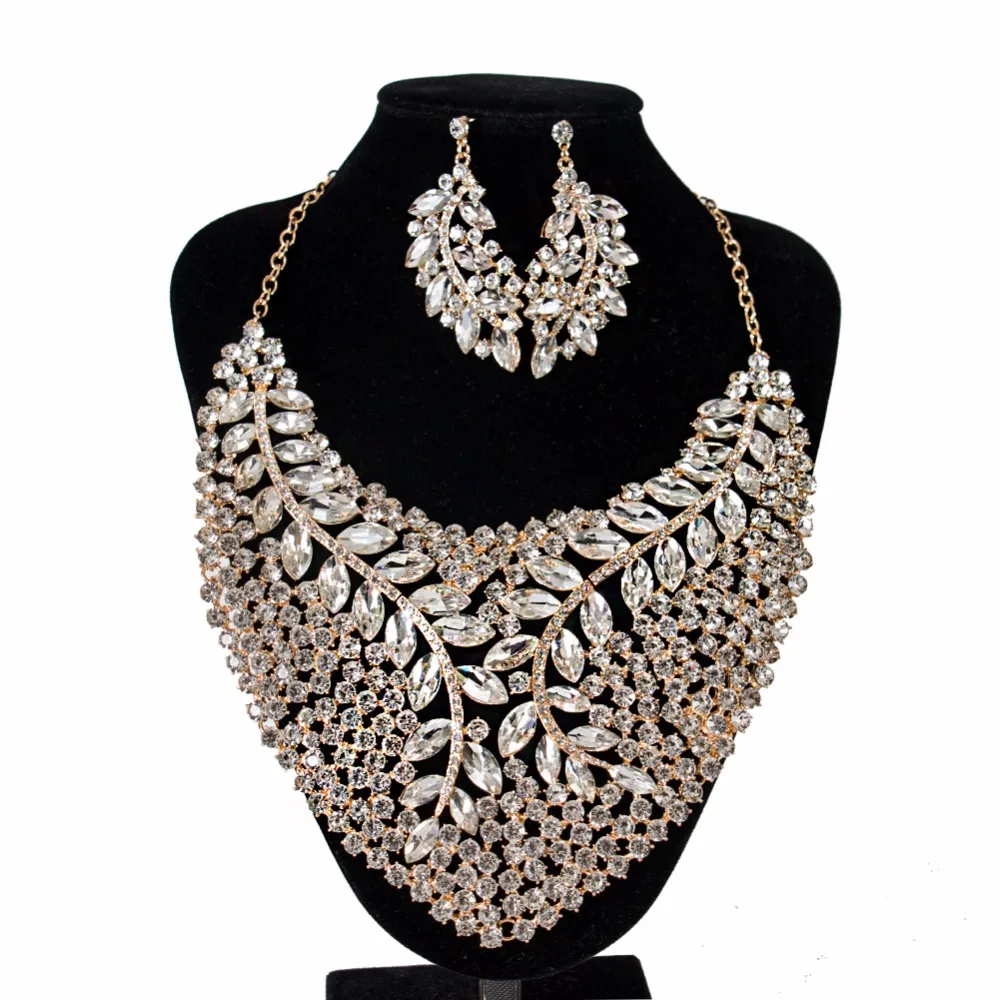 

XT QU Colorful jewelry set Nigerian bead bridal wedding necklace and earring jewelry set fashion dress accessories free shipping