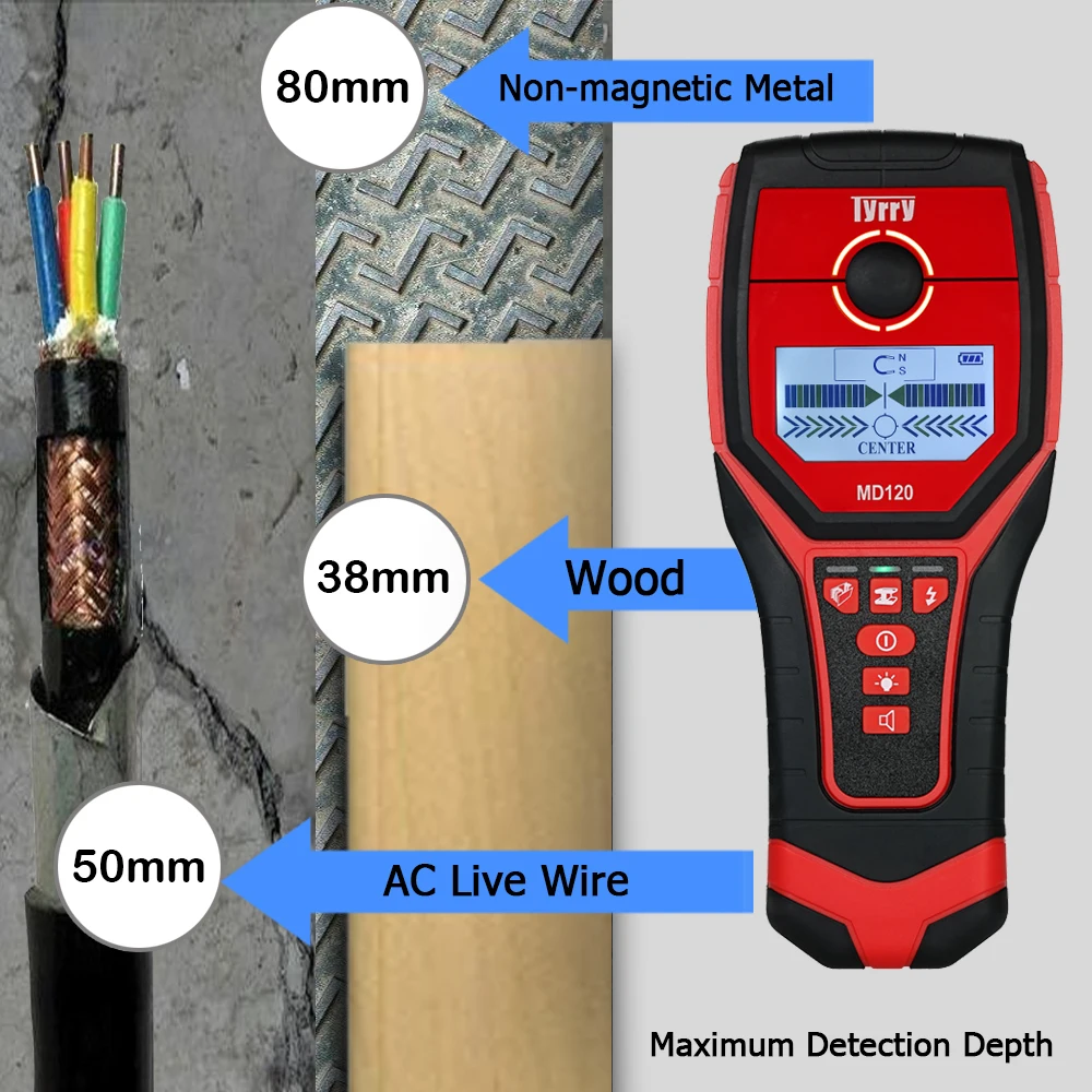 Металлоискатель Подземный Многофункциональный цифровой Настенный детектор pinpointer металл, дерево, штифты Finder кабель переменного тока Live WireScanner