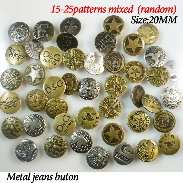 30PCS 20MM MIXED metal shank jeans buttons jean button clothing for