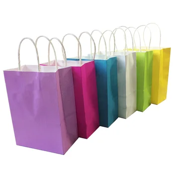 

10Pcs/lot Festival Gift Kraft Paper Bag Shopping Bags DIY Multifunction Candy Color Paper Bag With Handles 21x15x8cm