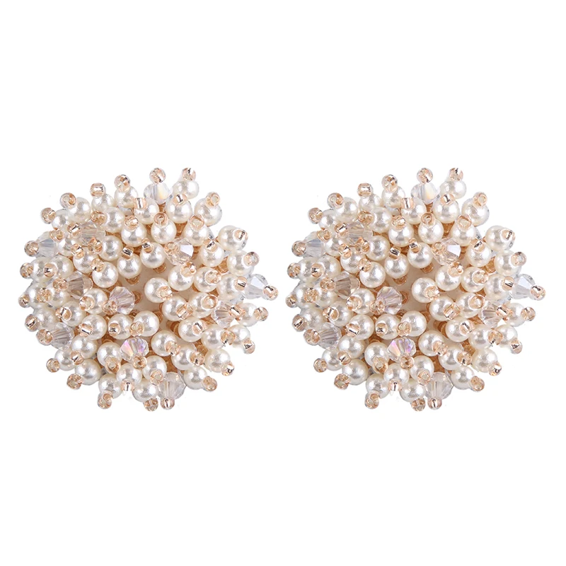 

Korean Elegant Imitation Pearl Stud Earrings For Women Temperament Flower Pattern Piecing Brincos Wedding Bridal Jewelry Bijoux