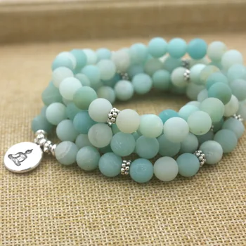Bracelet Mala 108 Perles d'Amazonite Vert Eau Givrée