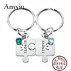 Amxiu Two Pieces 925 Sterling Silver Key Chains Personalized Puzzle Jewelry Custom Name KeyChains For Women Men Keys Accessories