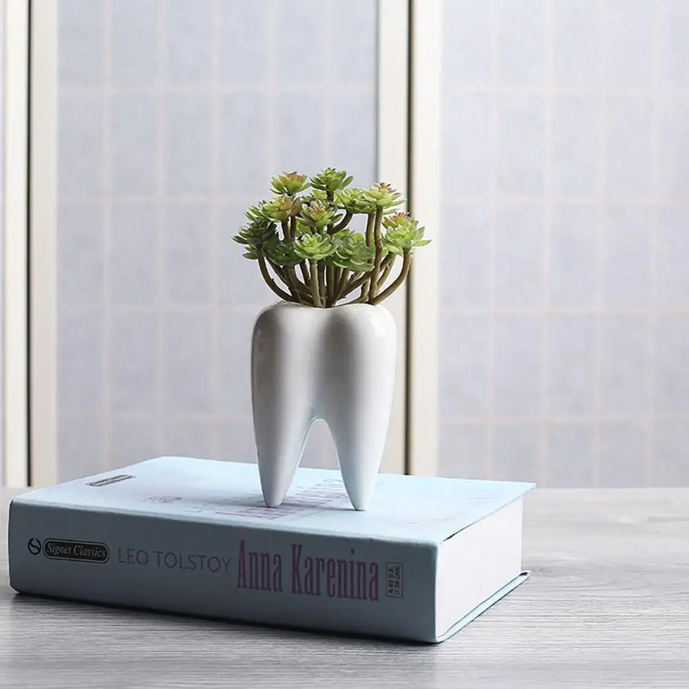 Креативный керамический цветочный горшок в форме зуба, простой контейнер для суккулентов, Зеленый горшок, маленькие горшки для бонсай, украшение дома
