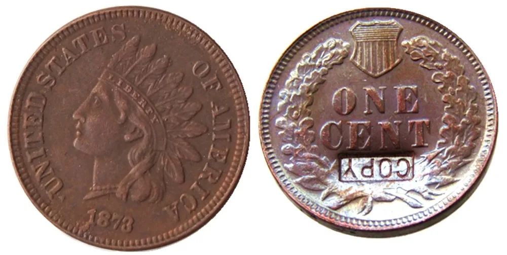 

US 1873 Indian Cent Copper Copy Decorate Coin
