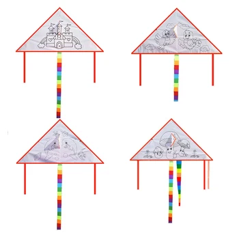 

White kite DIY Child Kite Outdoor Fun Sports Coloring Kites Handmade White Triangular Kite with 30M Line