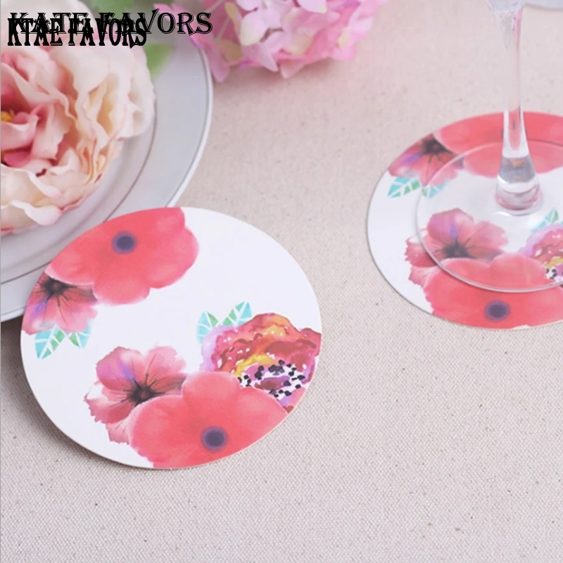 12pcs Rose Round Paper Coaster Wedding Favors Gifts Cup Coasters