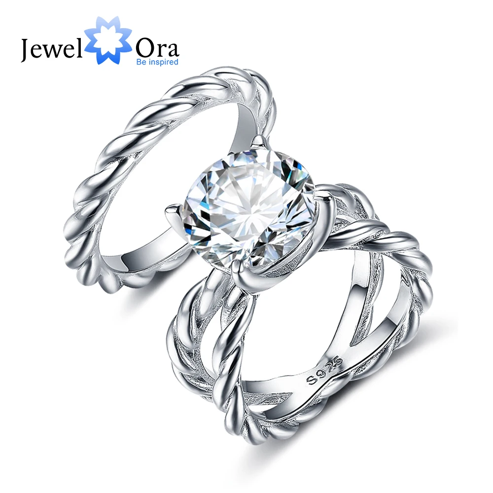

Wedding Ring Sets 12mm 6.5 CT Hearts And Arrows Cubic Zirconia 925 Sterling Silver Rings For Women (JewelOra RI102334)