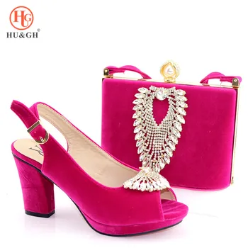 

2019 New Shoes and Bag Set African Sets Italian Shoes with Matching Bag Fuchsia Color Shoe and Bag Set for African Party Wedding