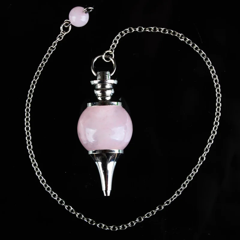 Rose quartz Микс-камень опал лазурит кварц оникс хрустальный шар цепь дюбинг целебный маятник с чакрами с цепочкой 1 шт - Окраска металла: Rose quartz