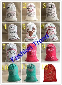 

10pcs/lot free shipping 20 styles mixed Large canvas Merry Christmas stocking Reindeer gift storage bag santa sack gift bags