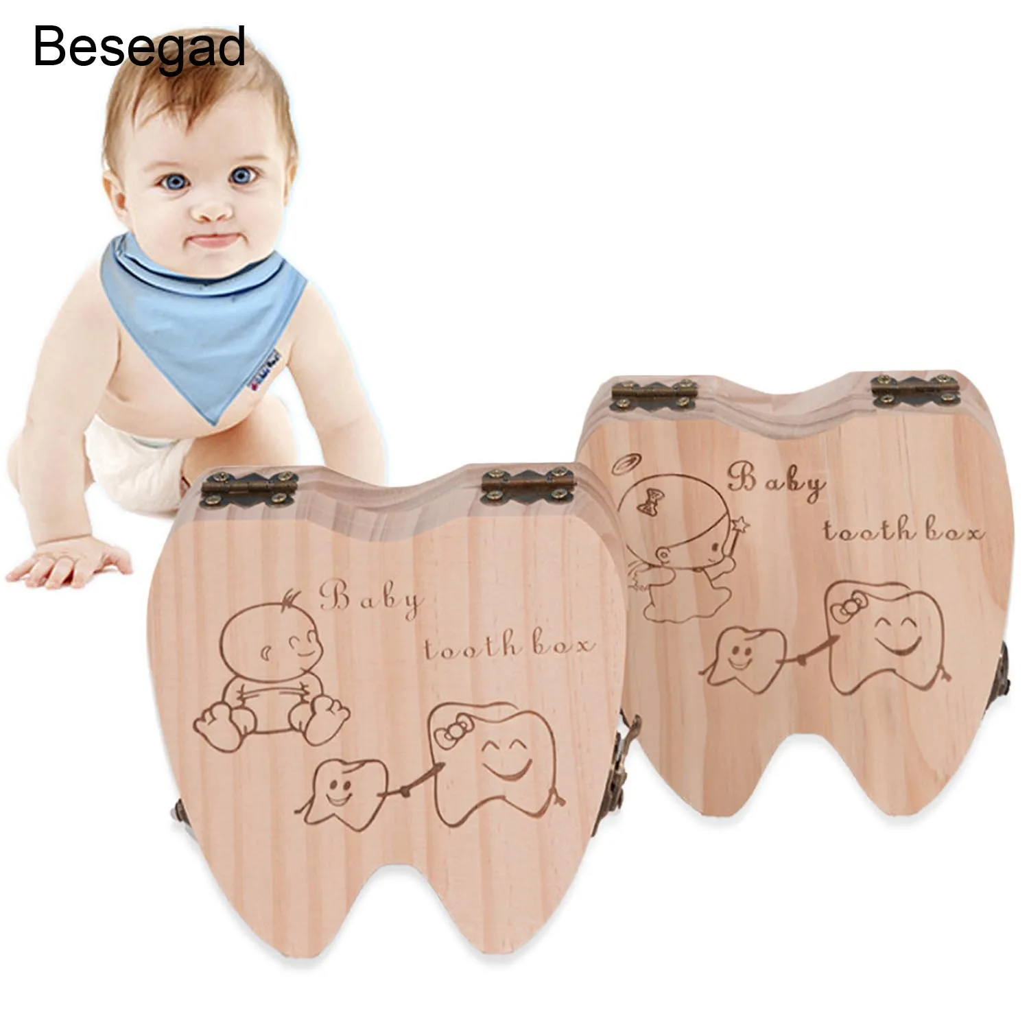 Besegad очаровательный деревянный детские молочные зубы Зуб хранения Коробка для хранения Сбор Curl сувенир контейнер органайзер для ребенка