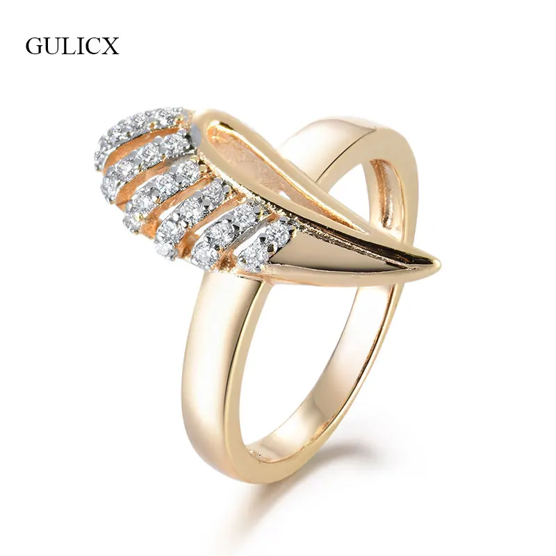

GULICX Trendy Gold-color Women Rings Paved With AAA Cubic Zirconia Unique Waterdrop Shape Female Engagement Rings Jewelry GLR622