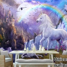 Beibehang обои домашний декор голубое небо Радуга Единорог обои спальня Пейзаж картина маслом обои для детской комнаты behang