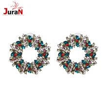 Г. Лидер продаж Женская мода бренд венок Красочный Кристалл себе серьги Этнические цветок серьги стержня Рождественский вечерние украшения