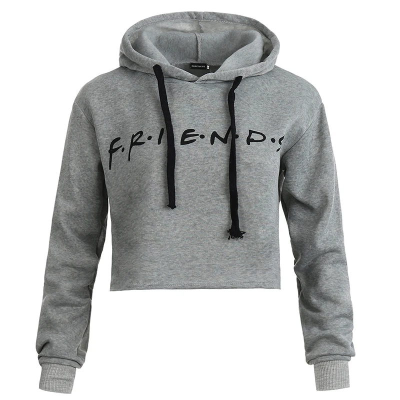 Women Friends Show Hoodie Casual Loose Crop Hooded Solid Hoodies Tops ...