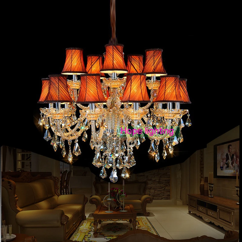 Buy contemporary chandelier with fabric lampshade LED