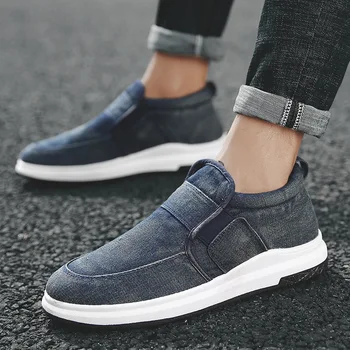 

Men Canvas Shoes Denim Sneakers 2019 New Fashion Autumn High Quality Lace Up Casual Shoes Man Blue Wear Fabric Shoes8965
