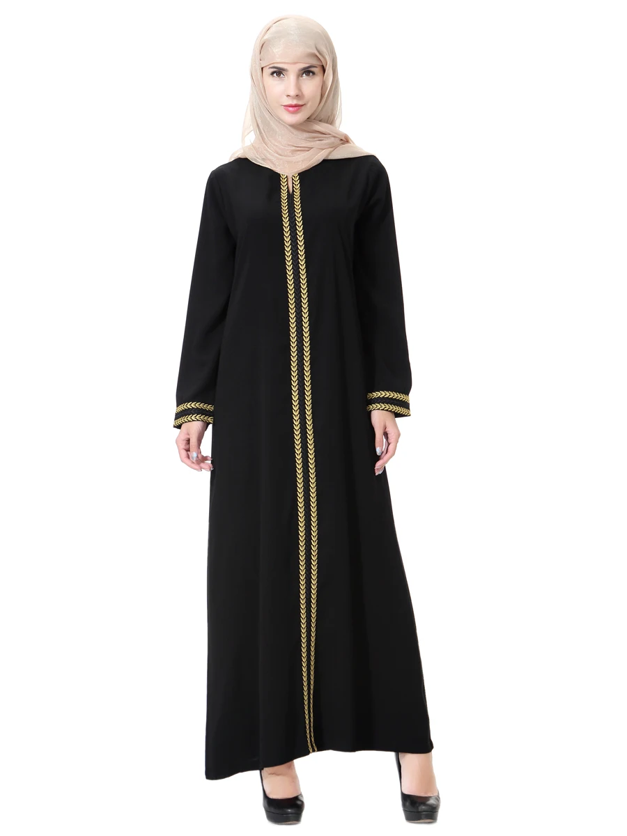 Абая для мусульман, Дубай длинный Восточный халат Абая для женщин, длинный рукав круглый воротник исламское платье женский халат с вышивкой TH902